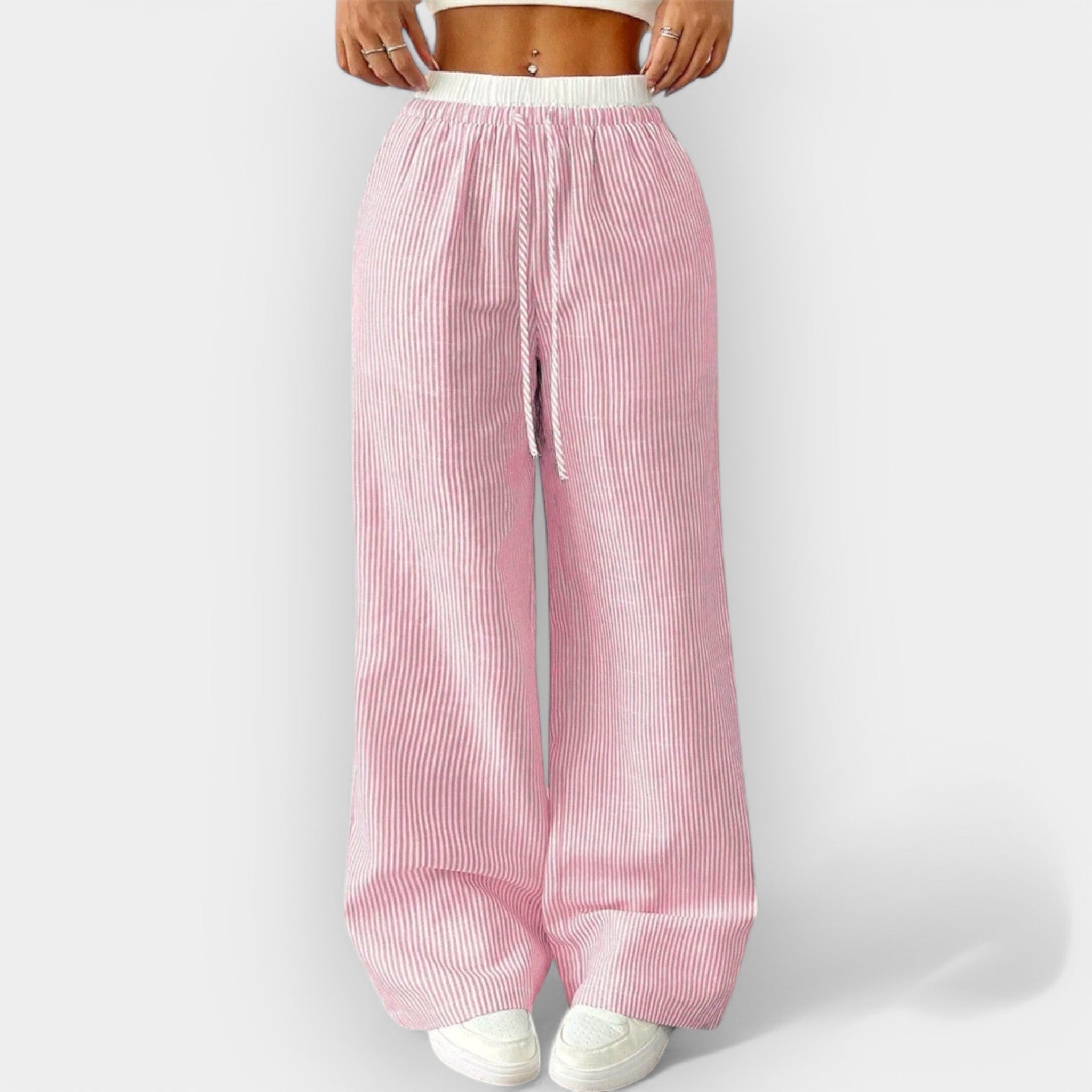 Prugaste Široke Pantalone