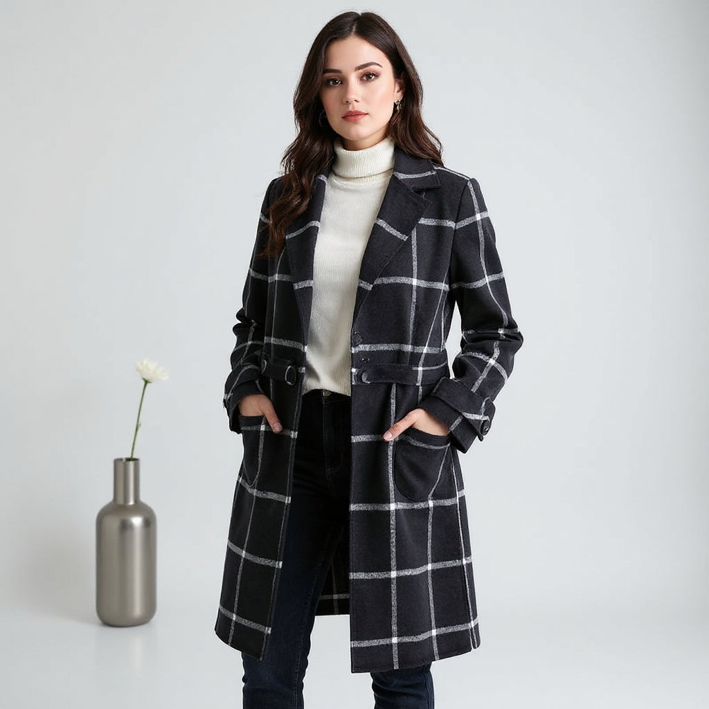 Emilija - Elegantni Vuneni Kaput u Zelenom Kariranom Uzorku