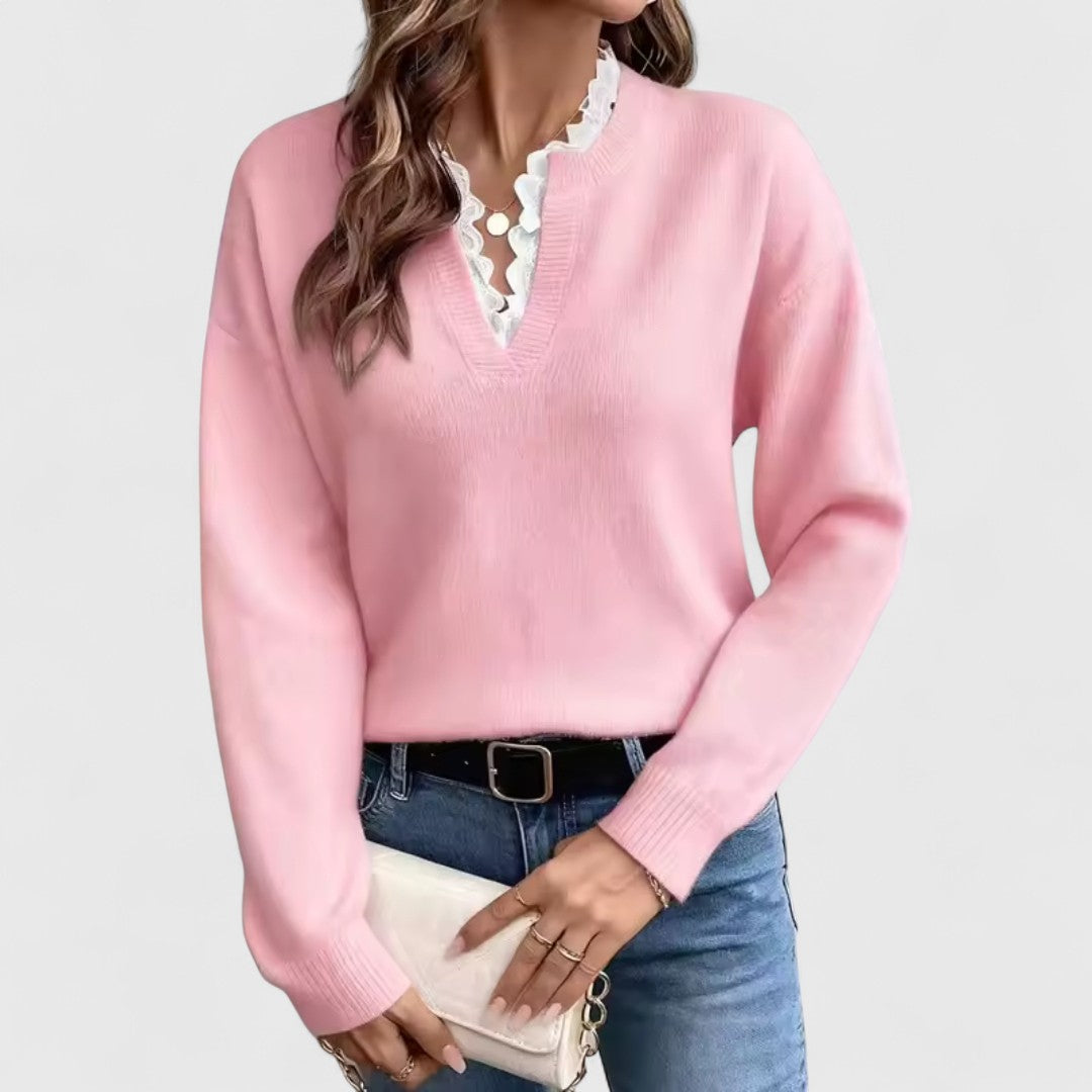 Dobrila - Bluza s Čipkom i V-Izrezom s Elegantnom Udobnošću
