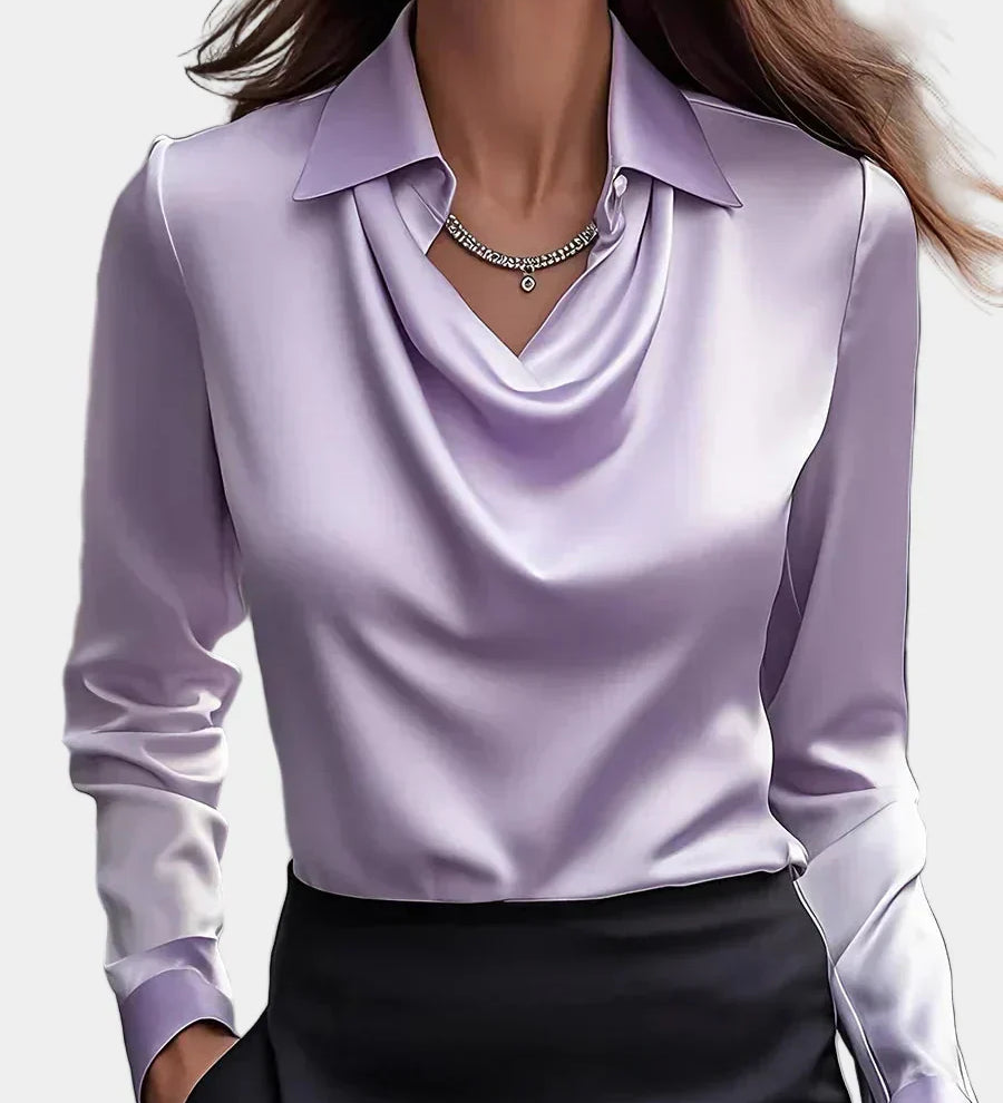 Elegantna Bela Satenska Bluza s Draper Dekolteom