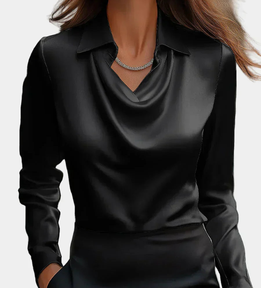 Elegantna Bela Satenska Bluza s Draper Dekolteom