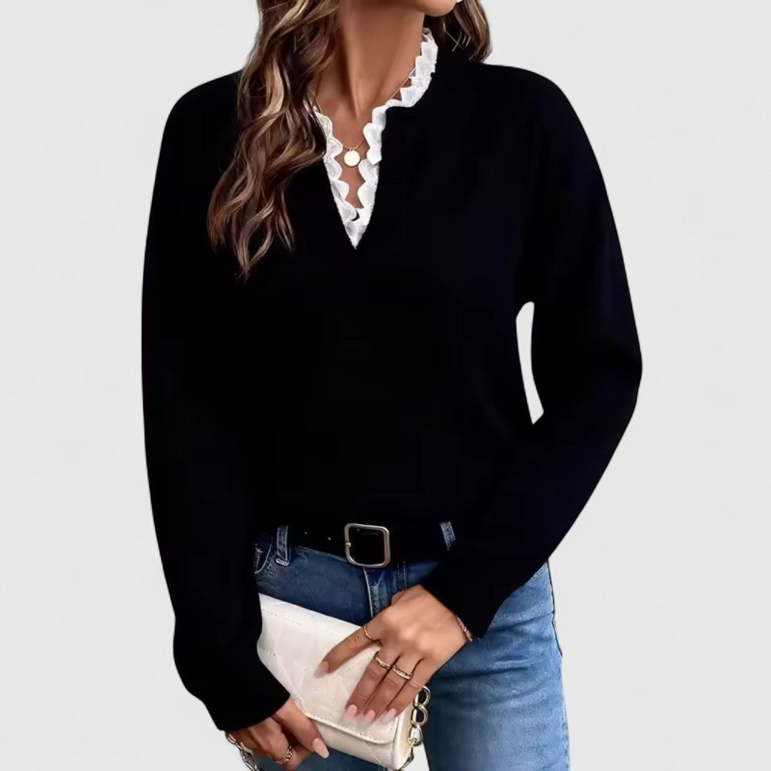Dobrila - Bluza s Čipkom i V-Izrezom s Elegantnom Udobnošću