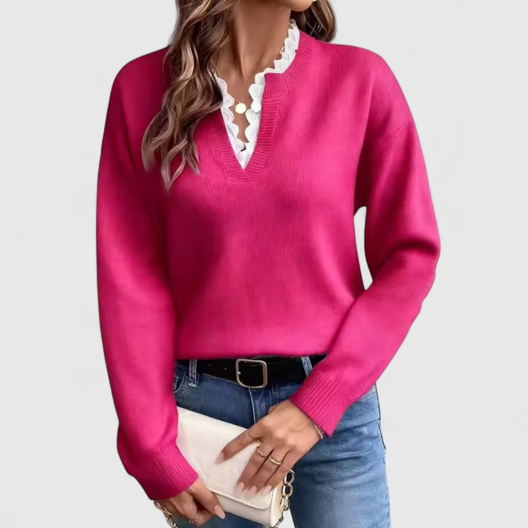 Dobrila - Bluza s Čipkom i V-Izrezom s Elegantnom Udobnošću