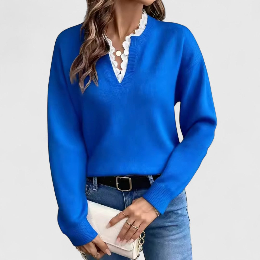 Dobrila - Bluza s Čipkom i V-Izrezom s Elegantnom Udobnošću