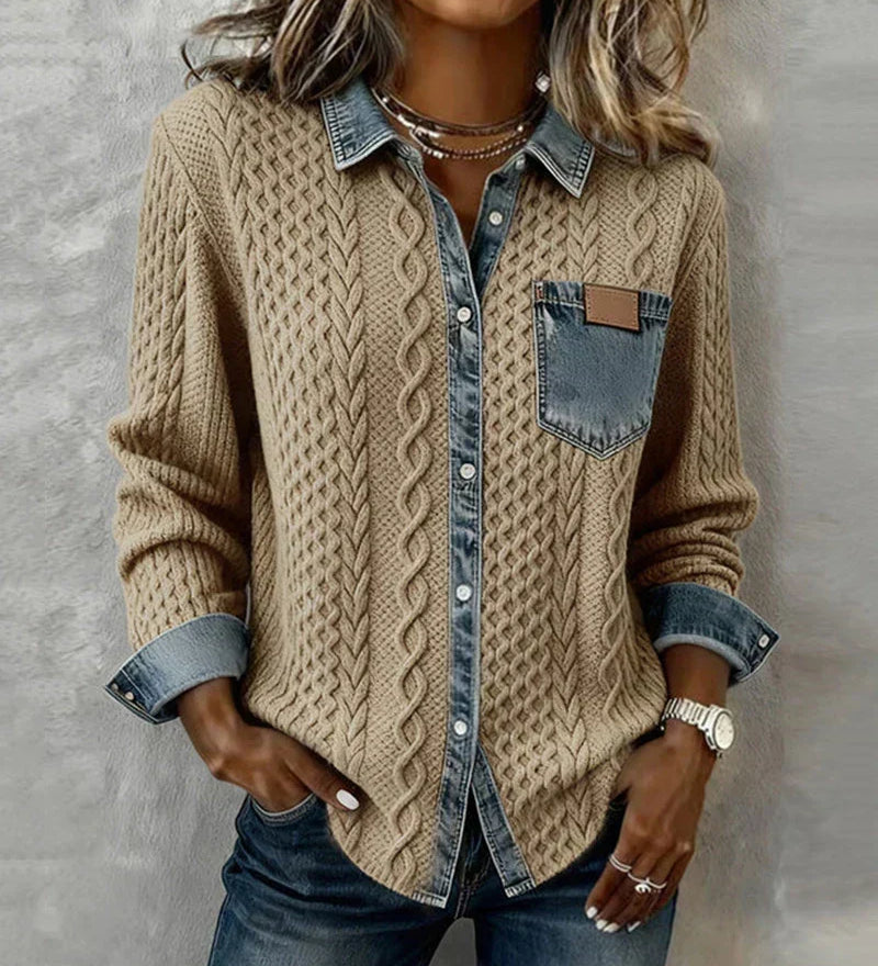 Radojka - Pleteni top s pletenicama i denim detaljima