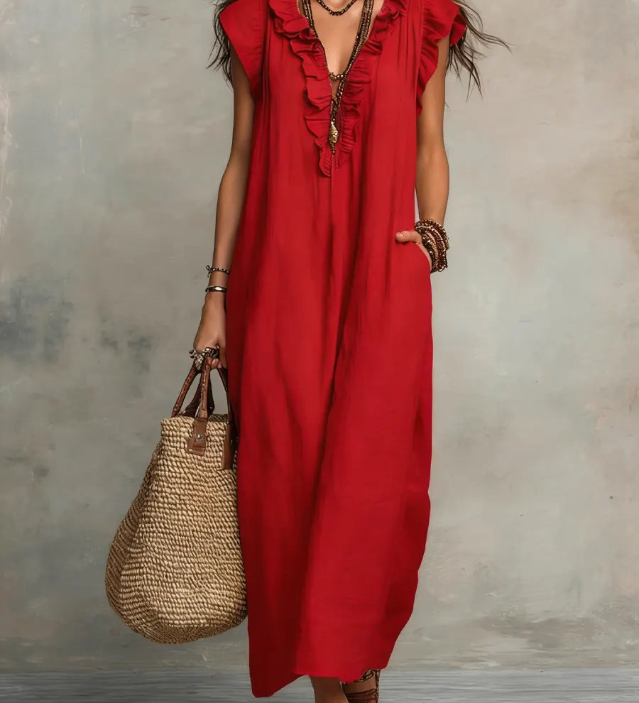 Milkana – Boho maxi haljina s V izrezom